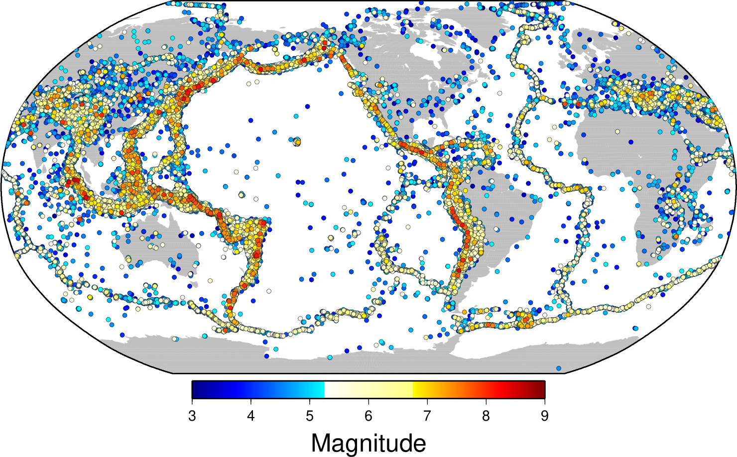 Locations and magnitudes of
the ISC-EHB events